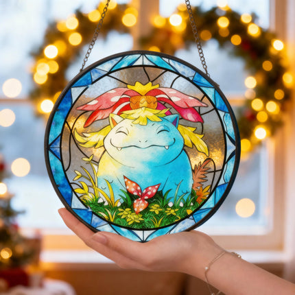 Bulbasaur Stained Glass Suncatcher, Anime Window Hanging, Kids Room Decor