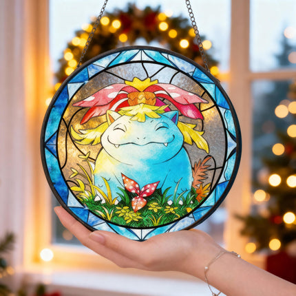 Bulbasaur Stained Glass Suncatcher, Anime Window Hanging, Kids Room Decor