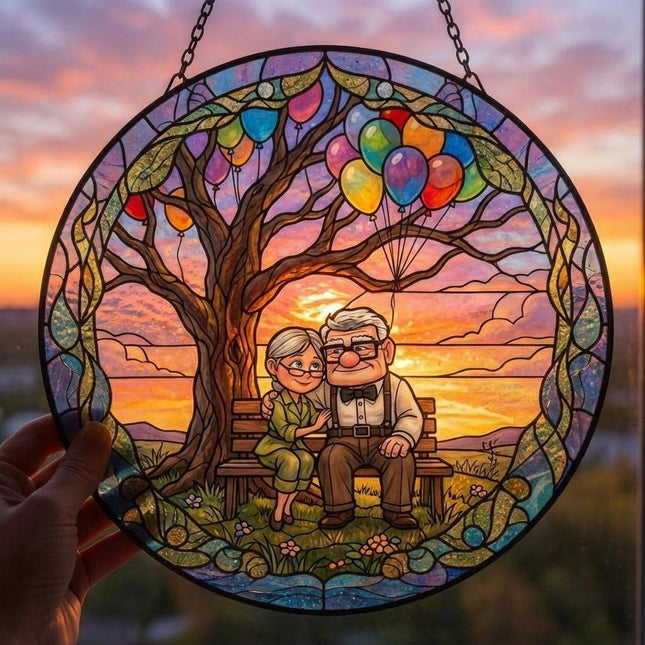 Carl and Ellie Tree Heart Valentine, Couple Gift, Custom Name Tree Window Art, Romantic Wedding Anniversary Gift