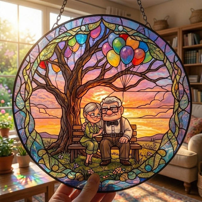 Carl and Ellie Tree Heart Valentine, Couple Gift, Custom Name Tree Window Art, Romantic Wedding Anniversary Gift