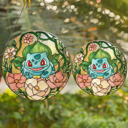 Bulbasaur Stained Glass Suncatcher: Anime Window Hanging