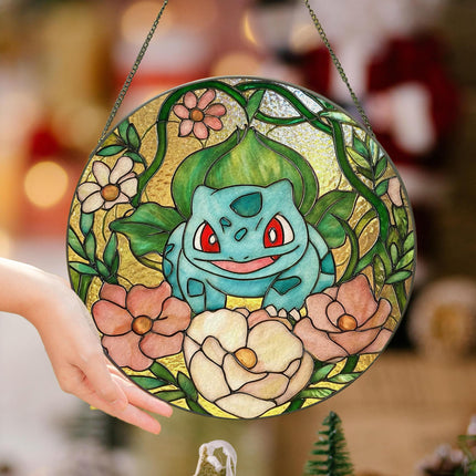 Bulbasaur Stained Glass Suncatcher: Anime Window Hanging