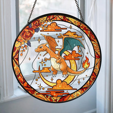 Charizard Stained Glass Suncatcher, Pokemon Window Art, Haunted Garden Home Decor Gift, Pokemon Fan Decor, Window Suncatcher