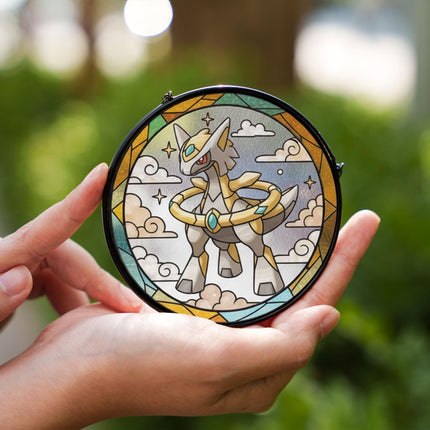 Arceus Stained Glass Suncatcher Ornament – Legendary Pokemon Window Hanging Decor, Anime Fan Gift, Stained Glass Style Art