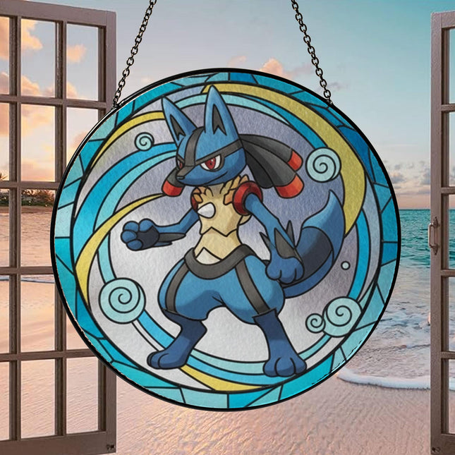 Lucario Acrylic Suncatcher Ornament – Pokemon Window Hanging Decor, lucario gift, Anime Fan Gift, Stained Glass Style Art