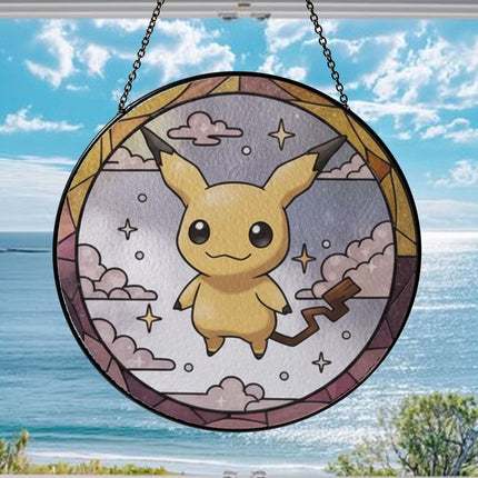 Mimikyu Acrylic Suncatcher – Cute Pokemon Window Hanging Decor, Anime Fan Gift, Mimikyu Stained Glass Style Art Suncatcher