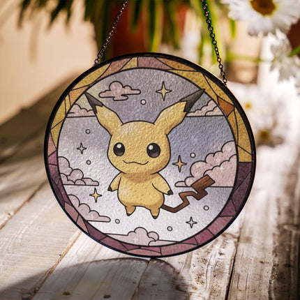 Mimikyu Acrylic Suncatcher – Cute Pokemon Window Hanging Decor, Anime Fan Gift, Mimikyu Stained Glass Style Art Suncatcher