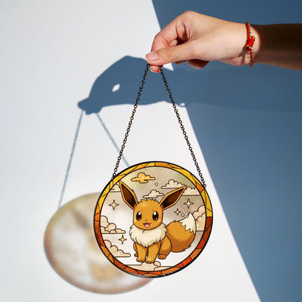 Eevee Acrylic Suncatcher– Cute Pokemon Window Hanging Decor, Anime Fan Gift, Eevee Stained Glass Style Art Suncatcher