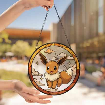 Eevee Acrylic Suncatcher– Cute Pokemon Window Hanging Decor, Anime Fan Gift, Eevee Stained Glass Style Art Suncatcher
