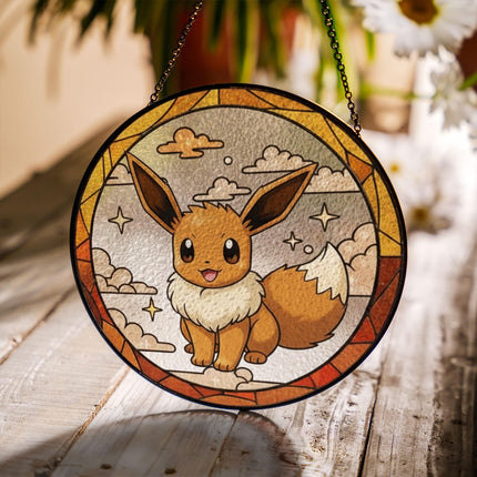 Eevee Acrylic Suncatcher– Cute Pokemon Window Hanging Decor, Anime Fan Gift, Eevee Stained Glass Style Art Suncatcher