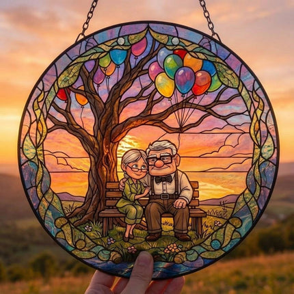 Carl and Ellie Tree Heart Valentine, Couple Gift, Custom Name Tree Window Art, Romantic Wedding Anniversary Gift