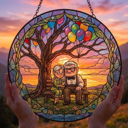 Carl and Ellie Tree Heart Valentine, Couple Gift, Custom Name Tree Window Art, Romantic Wedding Anniversary Gift