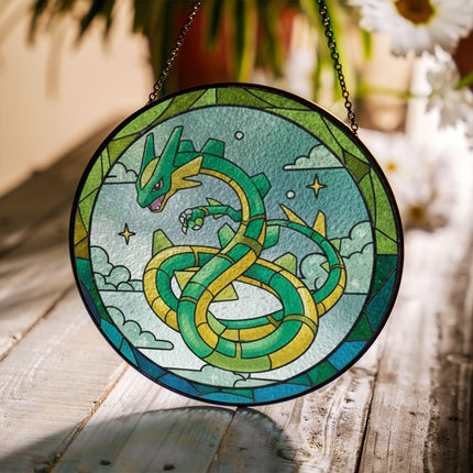 Rayquaza Acrylic Suncatcher Ornament, Legendary Pokémon Window Hanging, Anime Fan Gift, Stained Glass Style Decor