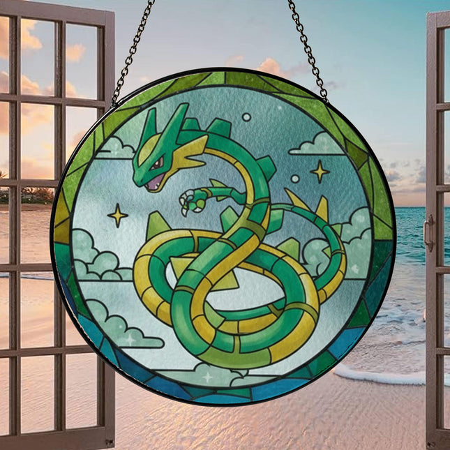 Rayquaza Acrylic Suncatcher Ornament, Legendary Pokémon Window Hanging, Anime Fan Gift, Stained Glass Style Decor