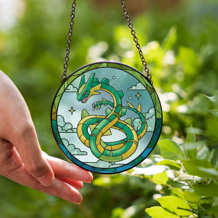 Rayquaza Acrylic Suncatcher Ornament, Legendary Pokémon Window Hanging, Anime Fan Gift, Stained Glass Style Decor