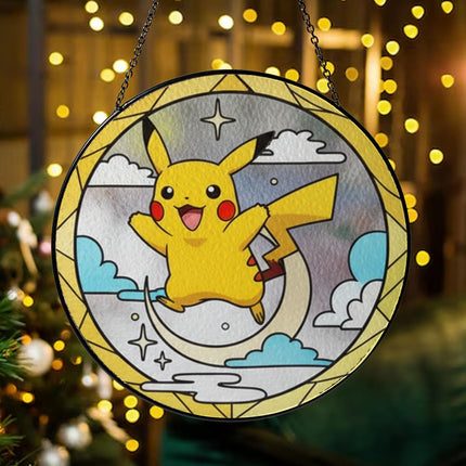 Pikachu Acrylic Suncatcher Ornament, Cute Pokémon Window Hanging Decor, Anime Fan Gift, Stained Glass Style Suncatcher