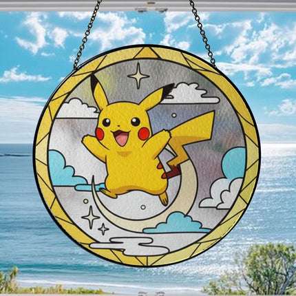 Pikachu Acrylic Suncatcher Ornament, Cute Pokémon Window Hanging Decor, Anime Fan Gift, Stained Glass Style Suncatcher