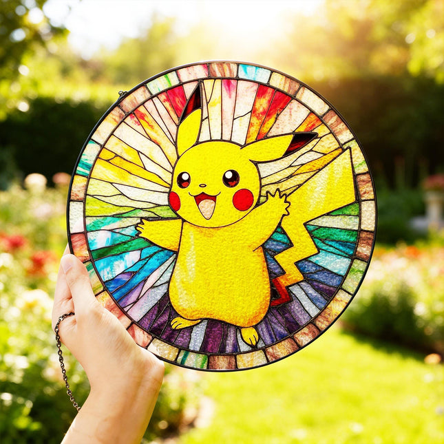 Pikachu Stained Glass Suncatcher Gifts For Kids Pokemon Fans Window Decor Nursery Sun Catcher Rainbow Sunburst Christmas Birthday Gift