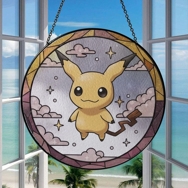 Mimikyu Acrylic Suncatcher – Cute Pokemon Window Hanging Decor, Anime Fan Gift, Mimikyu Stained Glass Style Art Suncatcher