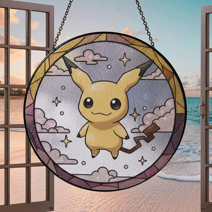 Mimikyu Acrylic Suncatcher – Cute Pokemon Window Hanging Decor, Anime Fan Gift, Mimikyu Stained Glass Style Art Suncatcher