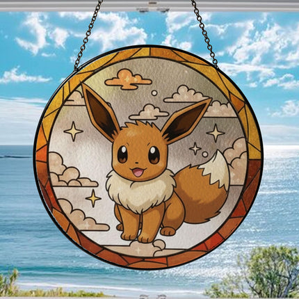 Eevee Acrylic Suncatcher– Cute Pokemon Window Hanging Decor, Anime Fan Gift, Eevee Stained Glass Style Art Suncatcher