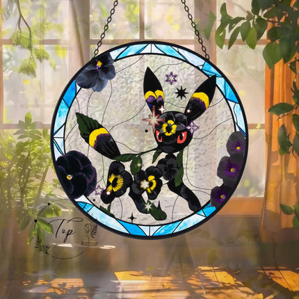 Umbreon Stained Glass Suncatcher, Window/Home Decor, Ideal Present for Gamers & Anime Lovers, Pokémon Suncatcher