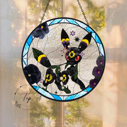 Umbreon Stained Glass Suncatcher, Window/Home Decor, Ideal Present for Gamers & Anime Lovers, Pokémon Suncatcher