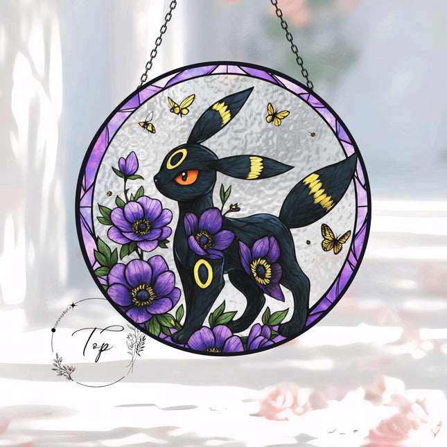 Umbreon Inspired Stained Glass Suncatcher, Window/Home Decor, Ideal Present for Gamers & Anime Lovers, Pokémon Suncatcher