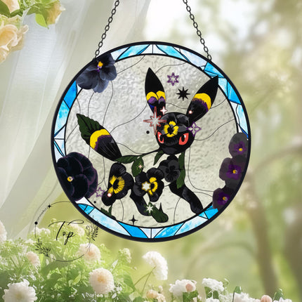 Umbreon Stained Glass Suncatcher, Window/Home Decor, Ideal Present for Gamers & Anime Lovers, Pokémon Suncatcher