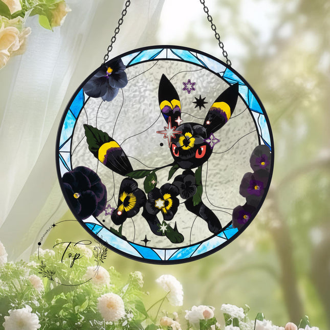Umbreon Stained Glass Suncatcher, Window/Home Decor, Ideal Present for Gamers & Anime Lovers, Pokémon Suncatcher