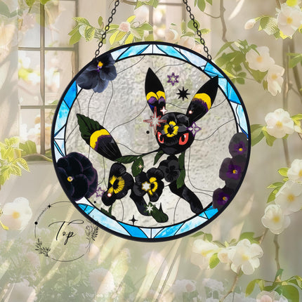 Umbreon Stained Glass Suncatcher, Window/Home Decor, Ideal Present for Gamers & Anime Lovers, Pokémon Suncatcher