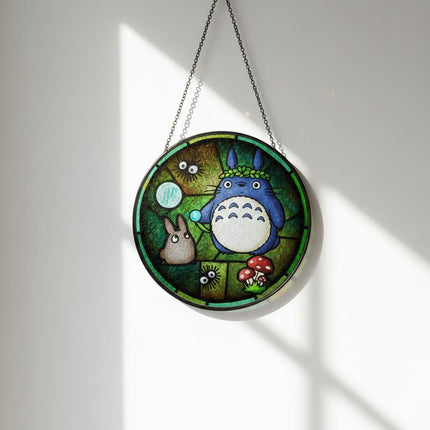 Totoro Inspired Stained Glass Suncatcher, Japanese Animation Studio Movie Art, Anime Lover Gift, My Neighbor Totoro Suncatcher