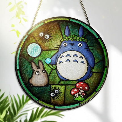 Totoro Inspired Stained Glass Suncatcher, Japanese Animation Studio Movie Art, Anime Lover Gift, My Neighbor Totoro Suncatcher