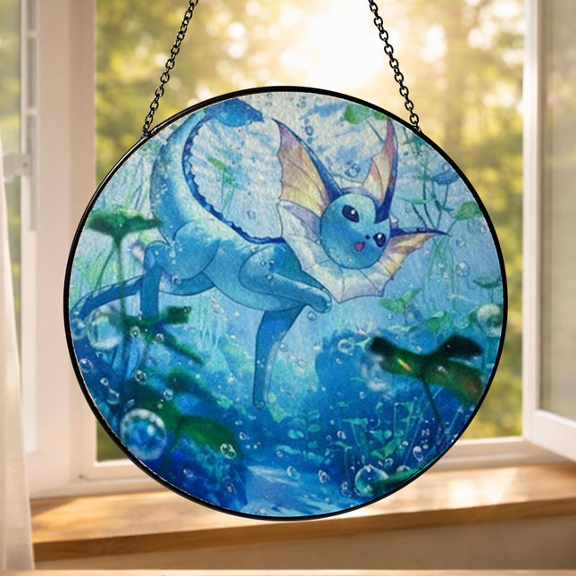 Vaporeon Suncatcher, Pokemon Inspired Moon Window Hanging, Pokemon Suncatcher, Acrylic Glass Suncatcher, Home Decor, Anime Fan Gift