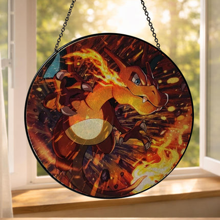 Charizard Suncatcher, Pokemon Fire Moon Window Hanging, Acrylic Glass Suncatcher, Fantasy Home Decor, Anime Pokemon Fan Gift