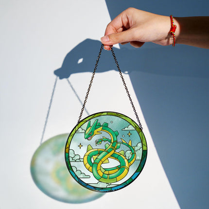 Rayquaza Acrylic Suncatcher Ornament, Legendary Pokémon Window Hanging, Anime Fan Gift, Stained Glass Style Decor