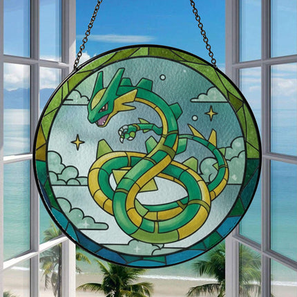 Rayquaza Acrylic Suncatcher Ornament, Legendary Pokémon Window Hanging, Anime Fan Gift, Stained Glass Style Decor