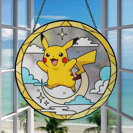 Pikachu Acrylic Suncatcher Ornament, Cute Pokémon Window Hanging Decor, Anime Fan Gift, Stained Glass Style Suncatcher