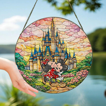 Mickey Minnie Stained Glass Suncatcher, Anniversary Gift for Husband Wife, Disney Couple Decor