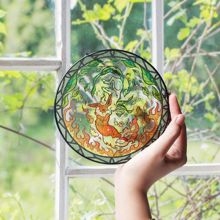 Flareon & Leafeon Stained Glass Window Hanging, Cute Pokémon Decor, Cherry Blossom Gift for Anime Fans, Pokémon Gift For Home Decor