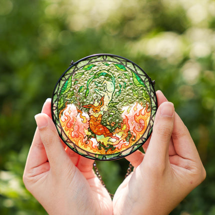 Flareon & Leafeon Stained Glass Window Hanging, Cute Pokémon Decor, Cherry Blossom Gift for Anime Fans, Pokémon Gift For Home Decor