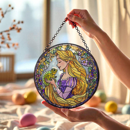 Princess Rapunzel Suncatcher, Disney Tangled Stained Glass Window Hanging, Fairytale Glass Suncatcher, Disneyworld Gift, Magic Kingdom Decor
