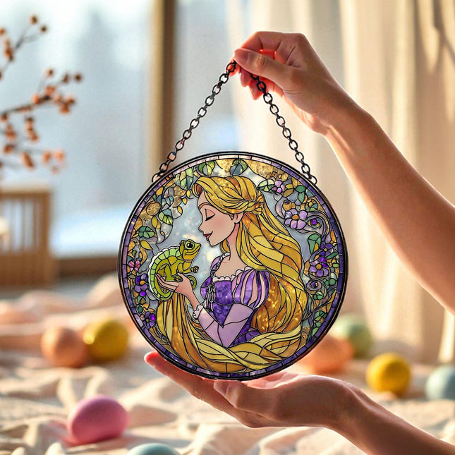 Princess Rapunzel Suncatcher, Disney Tangled Stained Glass Window Hanging, Fairytale Glass Suncatcher, Disneyworld Gift, Magic Kingdom Decor