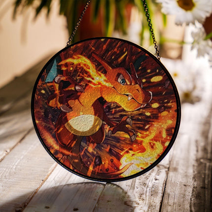 Charizard Suncatcher, Pokemon Fire Moon Window Hanging, Acrylic Glass Suncatcher, Fantasy Home Decor, Anime Pokemon Fan Gift