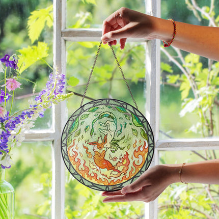 Flareon & Leafeon Stained Glass Window Hanging, Cute Pokémon Decor, Cherry Blossom Gift for Anime Fans, Pokémon Gift For Home Decor