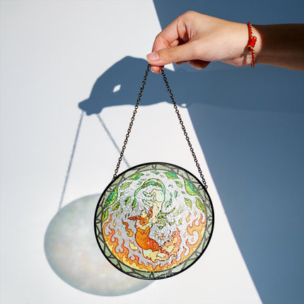 Flareon & Leafeon Stained Glass Window Hanging, Cute Pokémon Decor, Cherry Blossom Gift for Anime Fans, Pokémon Gift For Home Decor